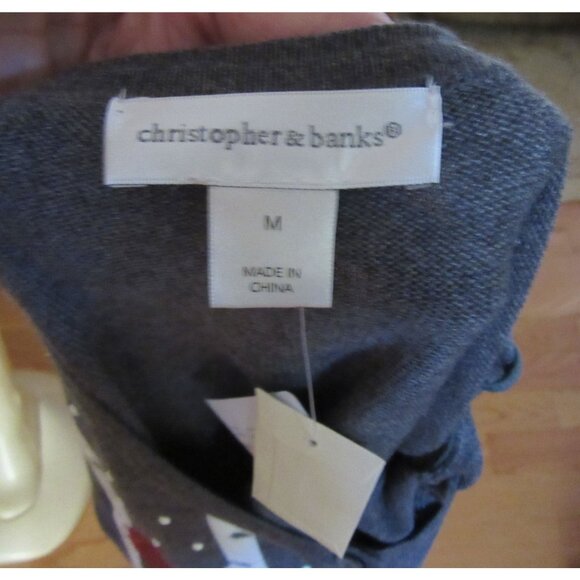 New w Tags, Christopher & Banks Gray Cardinal Birds Cardigan SZ M - Picture 5 of 5